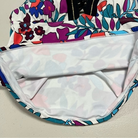 Cole of California Cali Floral White Lace Up Halter Tankini Top - Picture 5 of 8